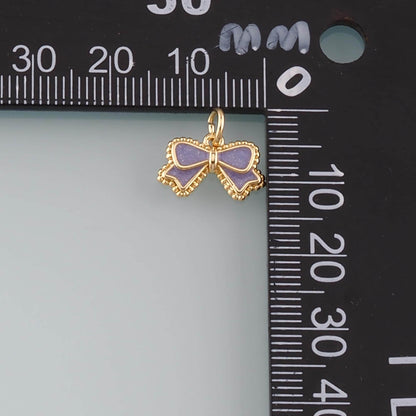 Gold Bow Charms,18K Gold Filled Bow Pendant,Enamel Bow Tie Charm Bracelet Necklace for DIY Jewelry Making Supply