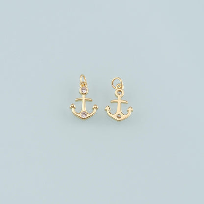 Gold Anchor Charms,18K Gold Filled CZ Micro Pave Anchor Pendant Charm Bracelet Necklace for DIY Jewelry Making Supply