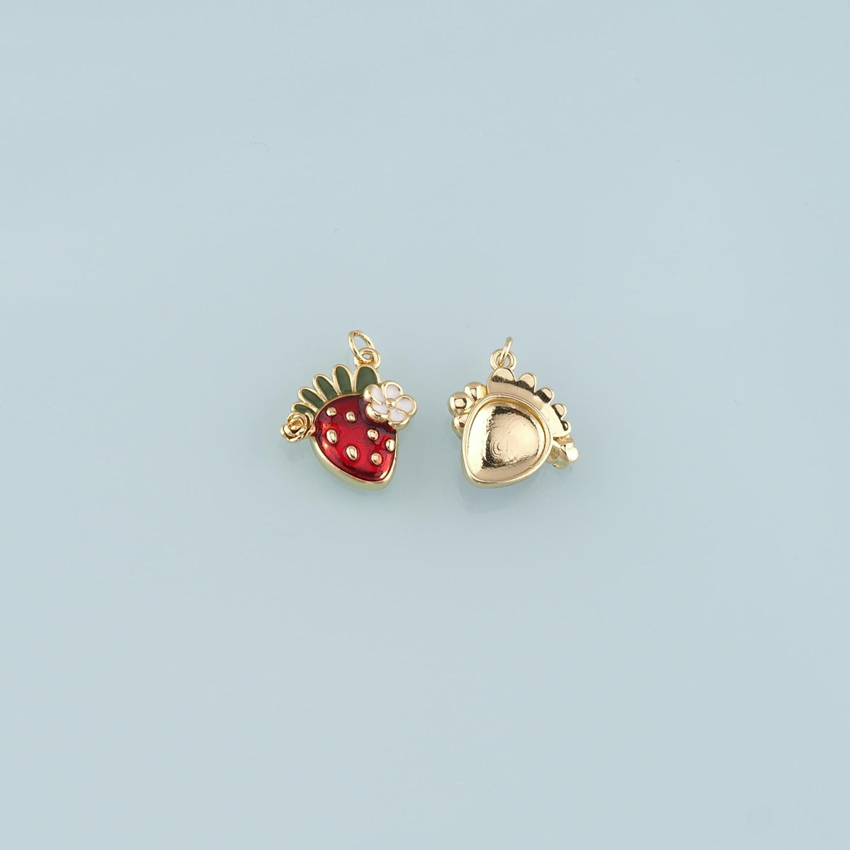 Gold Strawberry Charms,18K Gold Filled Strawberry Pendant,Enamel Fruit Charm Bracelet Necklace for DIY Jewelry Making Supply