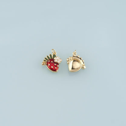 Gold Strawberry Charms,18K Gold Filled Strawberry Pendant,Enamel Fruit Charm Bracelet Necklace for DIY Jewelry Making Supply