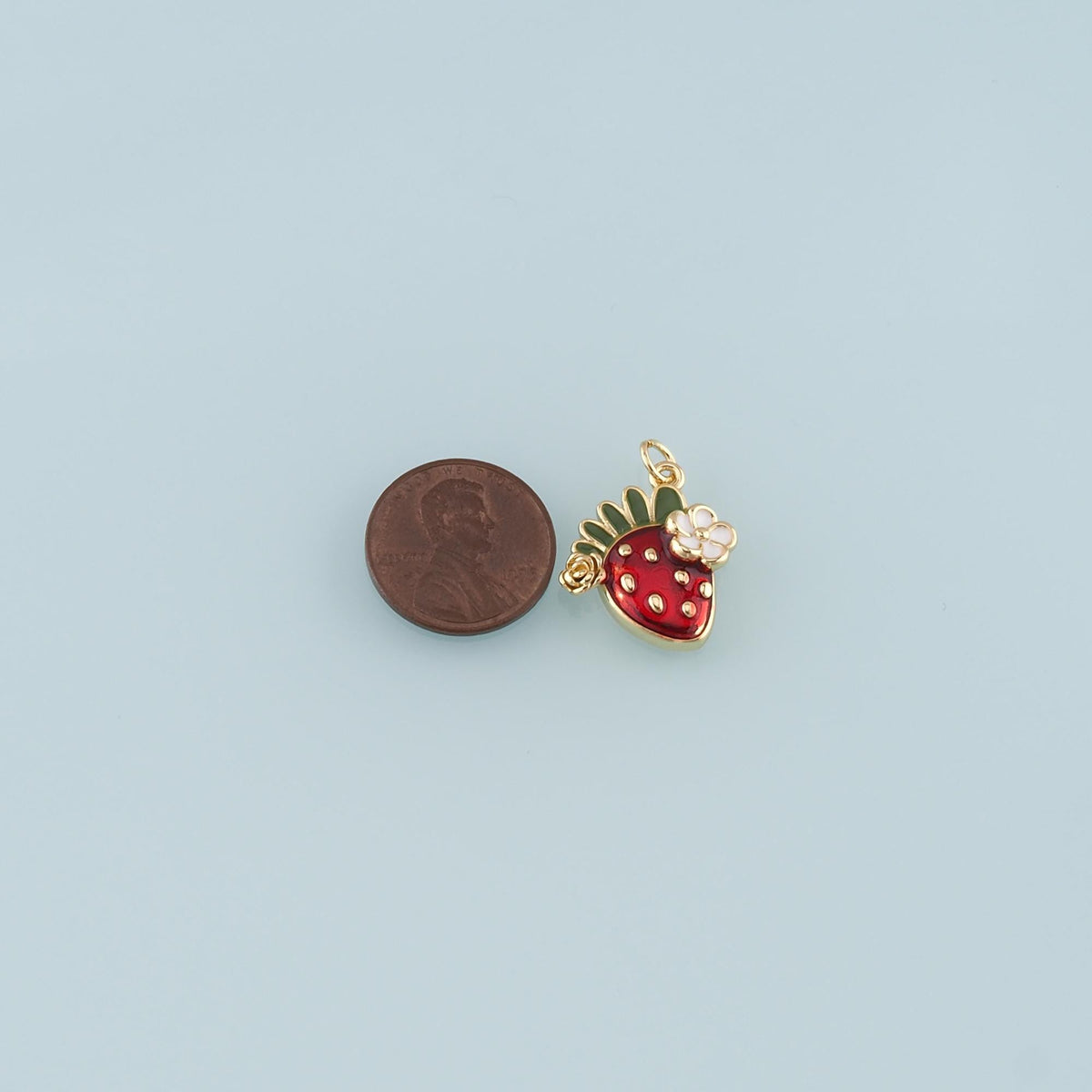 Gold Strawberry Charms,18K Gold Filled Strawberry Pendant,Enamel Fruit Charm Bracelet Necklace for DIY Jewelry Making Supply