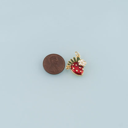 Gold Strawberry Charms,18K Gold Filled Strawberry Pendant,Enamel Fruit Charm Bracelet Necklace for DIY Jewelry Making Supply
