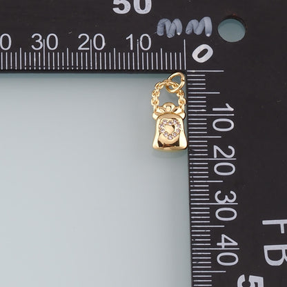 18K Gold Filled Telephone Pendant,CZ Micro Pave Telephone Charm Bracelet Necklace for DIY Jewelry Making Supply