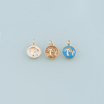 Gold Palm Tree Charms,18K Gold Filled Palm tree Pendant,Enamel coconut tree Charm Bracelet Necklace for DIY Jewelry Making Su