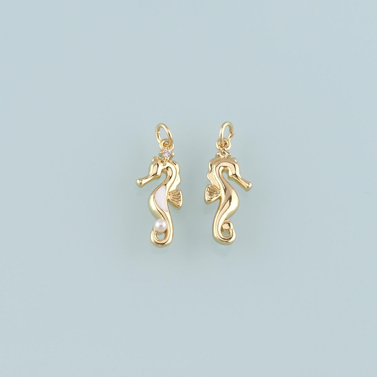 18K Gold Filled Pearl Seahorse Pendant,Enamel Seahorse Charm Bracelet Necklace for DIY Jewelry Making Supply