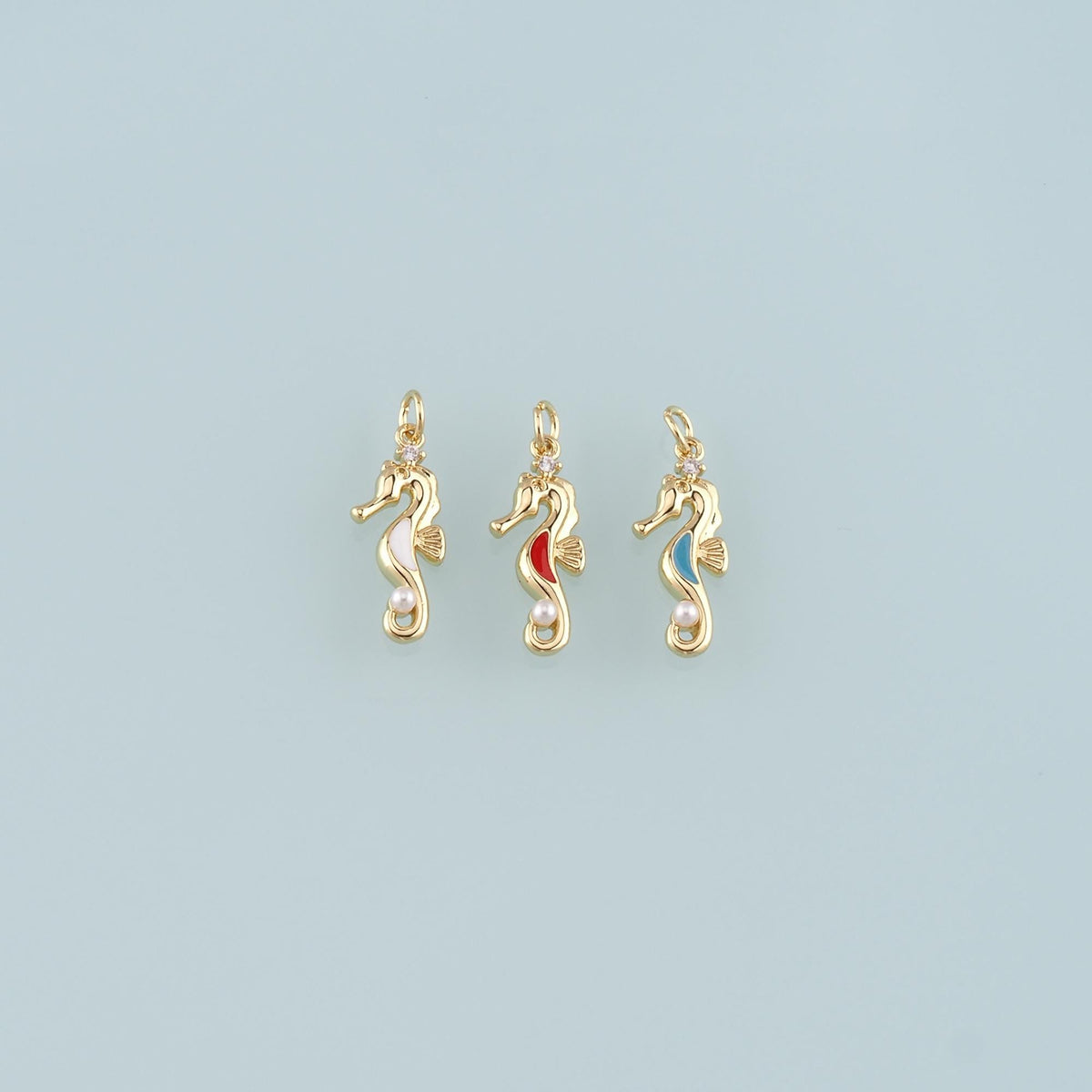 18K Gold Filled Pearl Seahorse Pendant,Enamel Seahorse Charm Bracelet Necklace for DIY Jewelry Making Supply