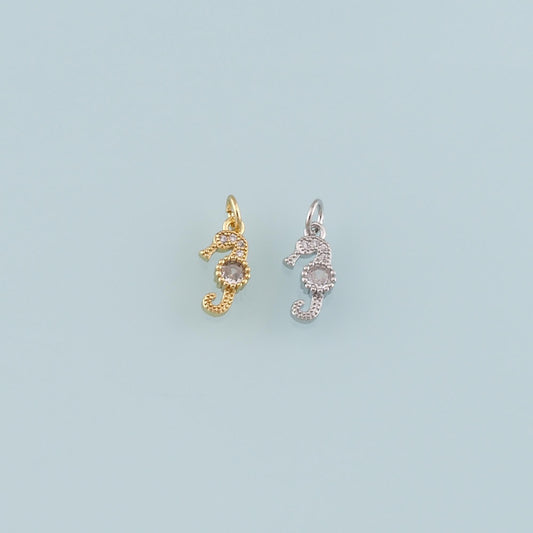 18K Gold Filled Seahorse Pendant,CZ Micro Pave Seahorse Charm Bracelet Necklace for DIY Jewelry Making Supply