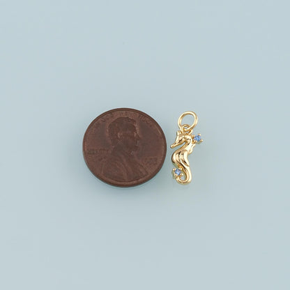 18K Gold Filled Seahorse Pendant,CZ Micro Pave Seahorse Charm Bracelet Necklace for DIY Jewelry Making Supply
