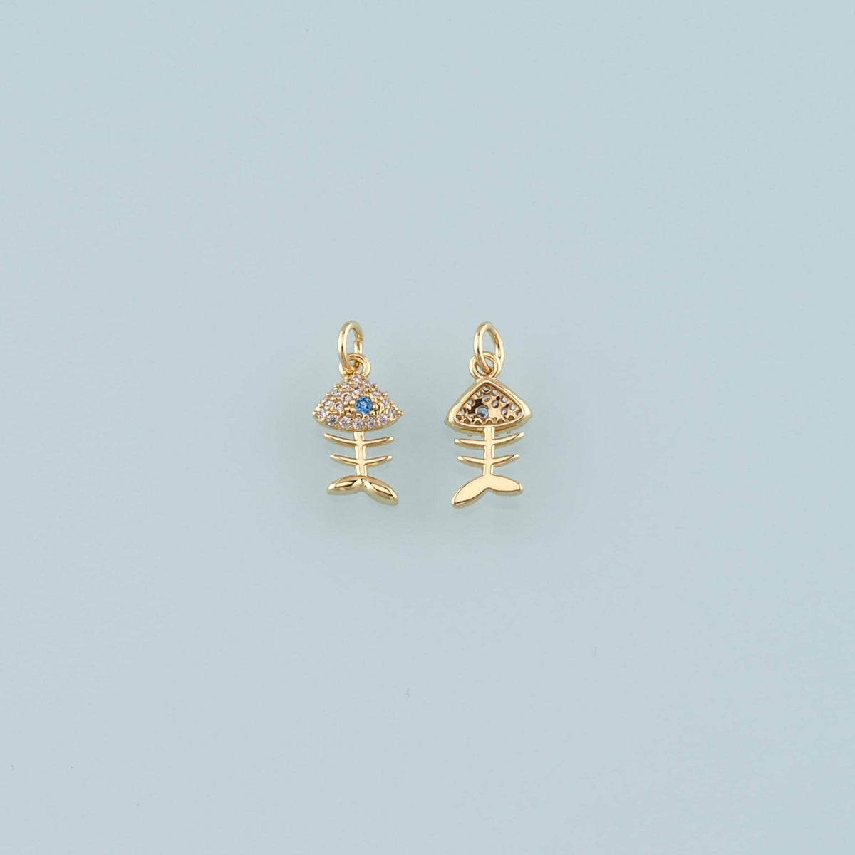 Gold Fish Charms,18K Gold Filled Fish Pendant,CZ Micro Pave Fish Bones Charm Bracelet Necklace for DIY Jewelry Making Supply