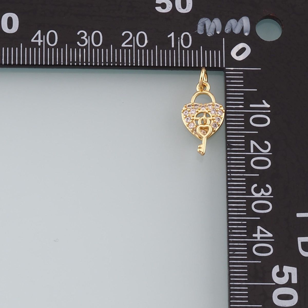 18K Gold Filled Heart Key Pendant,CZ Micro Pave Key Charm Bracelet Necklace for DIY Jewelry Making Supply