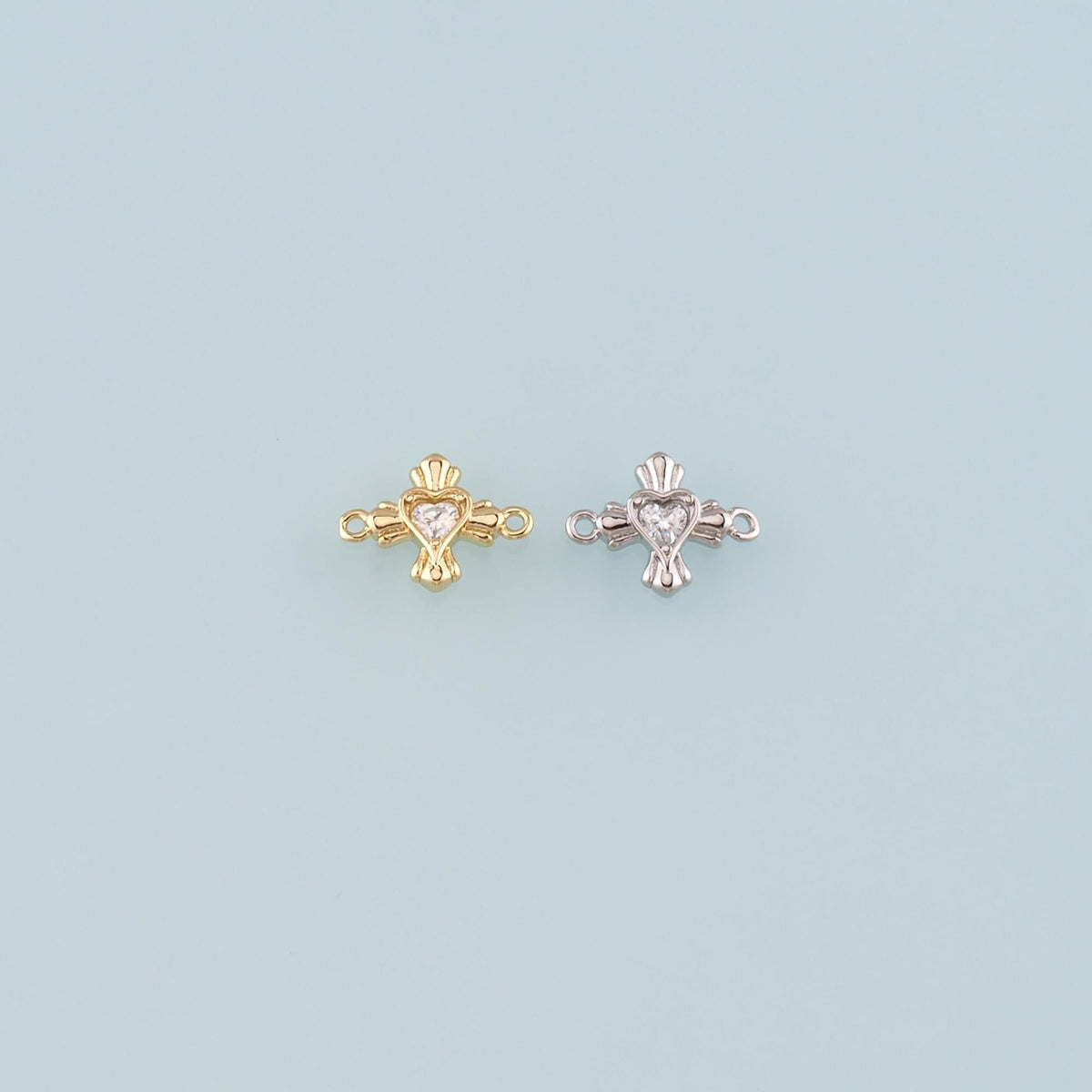 18K Gold Filled Heart Connector,CZ Micro Pvae Heart Charm Bracelet Necklace for DIY Jewelry Making Supply