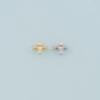 18K Gold Filled Heart Connector,CZ Micro Pvae Heart Charm Bracelet Necklace for DIY Jewelry Making Supply