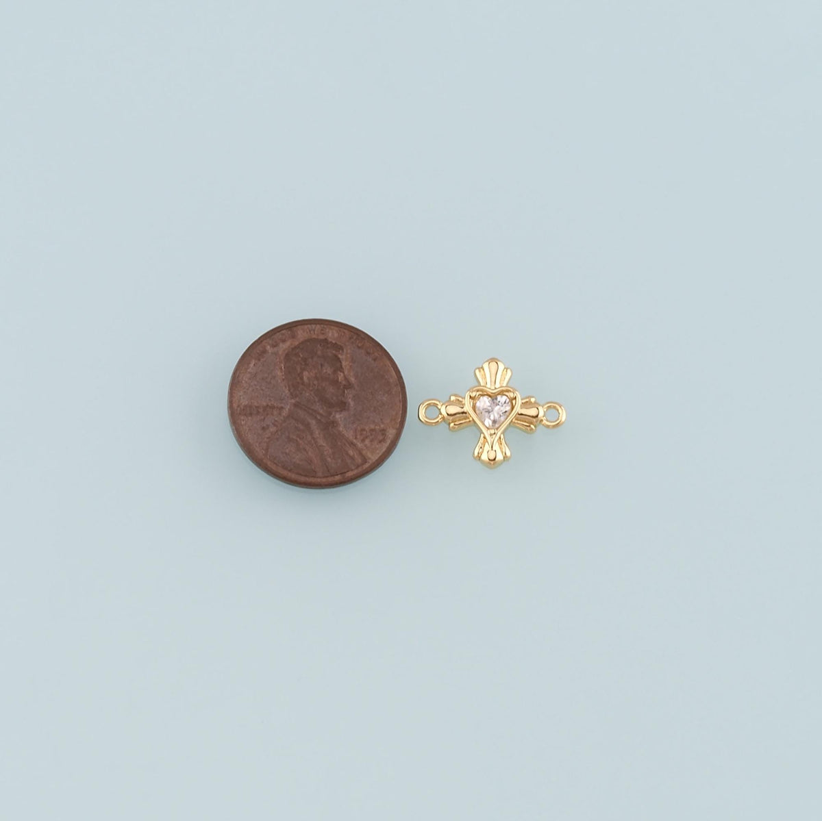 18K Gold Filled Heart Connector,CZ Micro Pvae Heart Charm Bracelet Necklace for DIY Jewelry Making Supply