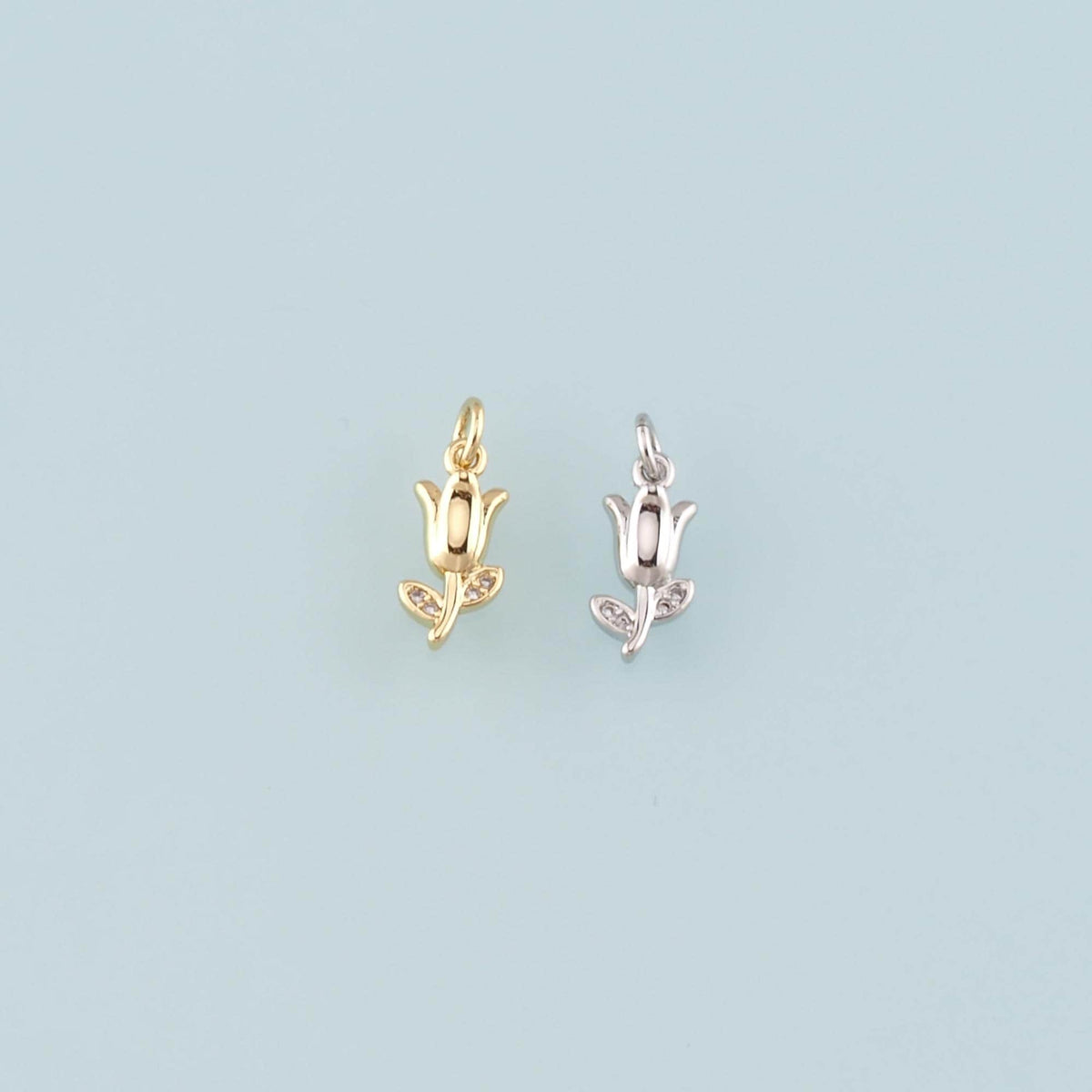Gold Flower Charm,18K Gold Filled Tulip Pendant,CZ Micro Pave Flower Charm Bracelet Necklace for DIY Jewelry Making Supply