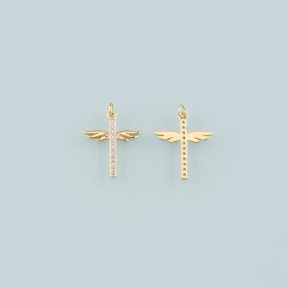 Gold Wing Charms,18K Gold Filled Wings Pendant,CZ Micro Pave Angel Wings Charm Bracelet Necklace for DIY Jewelry Making Suppl
