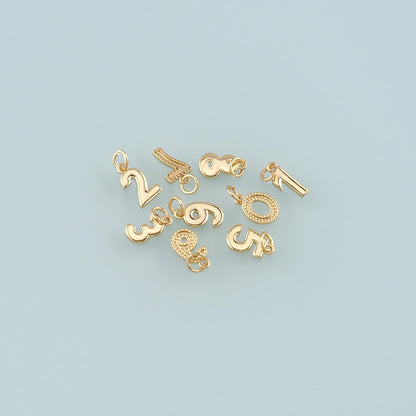 18K Gold Filled Number Pendant,Dainty Number Charm Bracelet Necklace for DIY Jewelry Making Supply