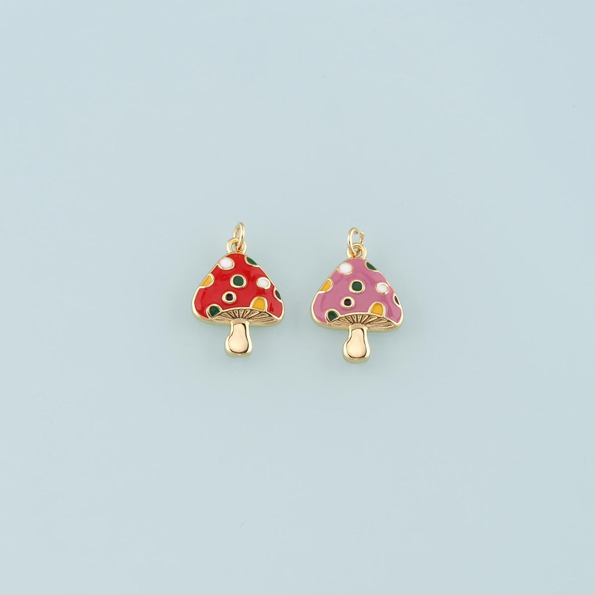 18K Gold Filled Mushroom Pendant,Enamel Mushroom Charm Bracelet Necklace for DIY Jewelry Making Supply