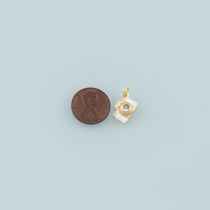 Gold Camera Charms,18K Gold Filled Camera Pendant,Enamel Camera Charm Bracelet Necklace for DIY Jewelry Making Supply