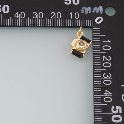 Gold Camera Charms,18K Gold Filled Camera Pendant,Enamel Camera Charm Bracelet Necklace for DIY Jewelry Making Supply