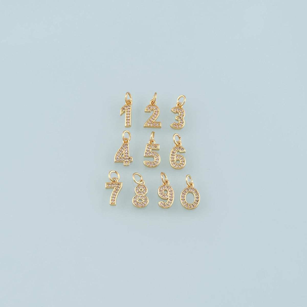 18K Gold Filled Number Pendant,CZ Micro Pave Number Charm Bracelet Necklace for DIY Jewelry Making Supply