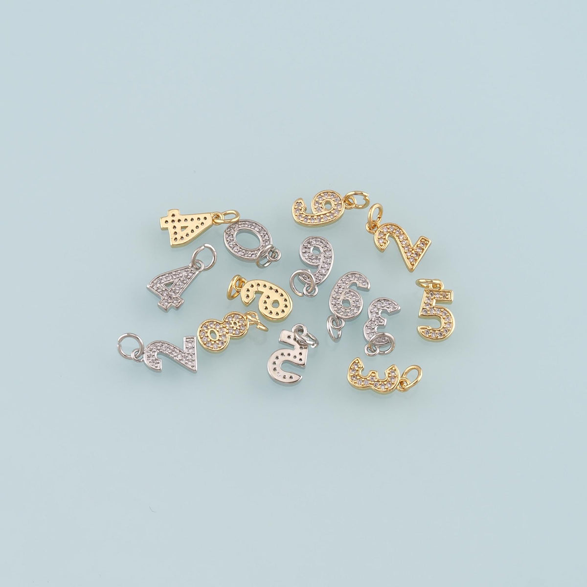 18K Gold Filled Number Pendant,CZ Micro Pave Number Charm Bracelet Necklace for DIY Jewelry Making Supply