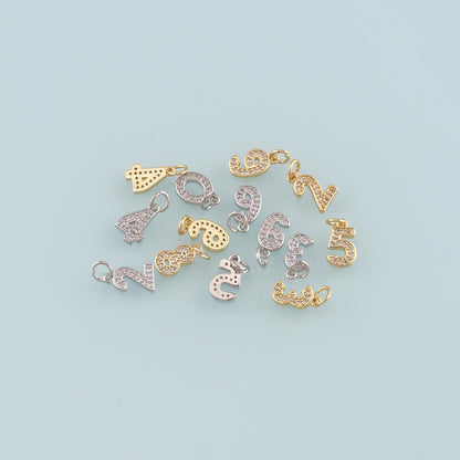 18K Gold Filled Number Pendant,CZ Micro Pave Number Charm Bracelet Necklace for DIY Jewelry Making Supply