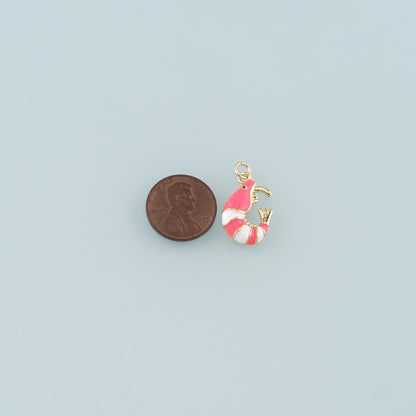 Gold Ocean Charms,18K Gold Filled Shrimp Pendant,Enamel Shrimp Charm Bracelet Necklace for DIY Jewelry Making Supply