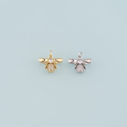 Gold Insect Charms,18K Gold Filled Bee Pendant,CZ Micro Pave Bee Charm Bracelet Necklace for DIY Jewelry Making Supply