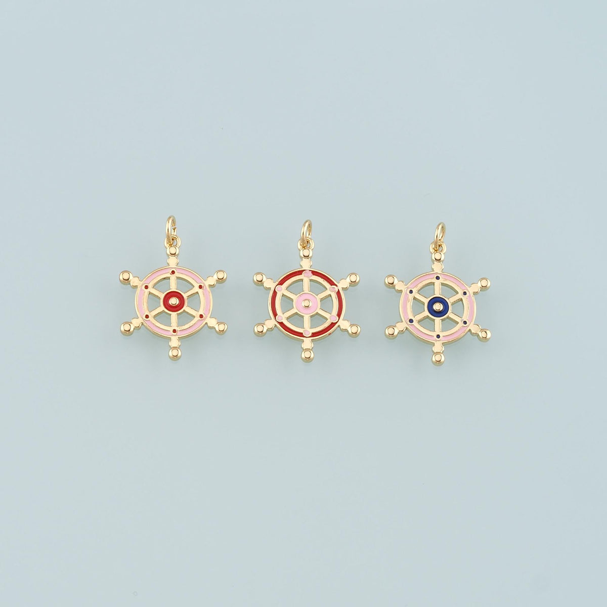 Gold Rudder Charm,18K Gold Filled Rudder Pendant,Enamel Navigation Charm Bracelet Necklace for DIY Jewelry Making Supply