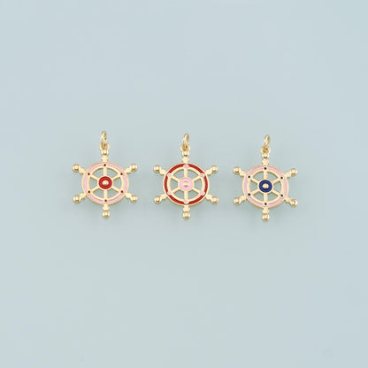 Gold Rudder Charm,18K Gold Filled Rudder Pendant,Enamel Navigation Charm Bracelet Necklace for DIY Jewelry Making Supply