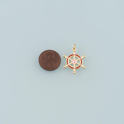 Gold Rudder Charm,18K Gold Filled Rudder Pendant,Enamel Navigation Charm Bracelet Necklace for DIY Jewelry Making Supply