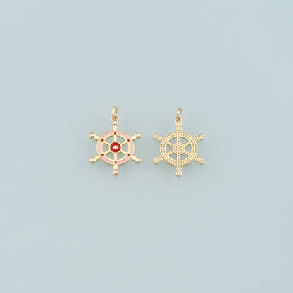 Gold Rudder Charm,18K Gold Filled Rudder Pendant,Enamel Navigation Charm Bracelet Necklace for DIY Jewelry Making Supply