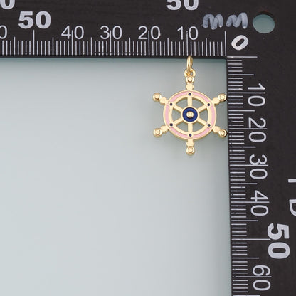 Gold Rudder Charm,18K Gold Filled Rudder Pendant,Enamel Navigation Charm Bracelet Necklace for DIY Jewelry Making Supply