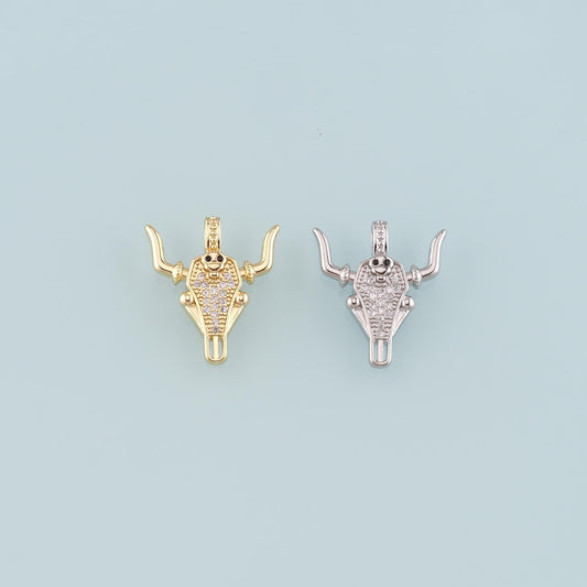Gold Ox Charms,18K Gold Filled Bull Head Pendant,CZ Micro Pave Bull Charm Bracelet Necklace for DIY Jewelry Making Supply