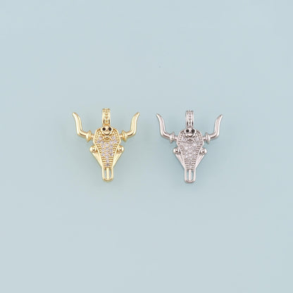 Gold Ox Charms,18K Gold Filled Bull Head Pendant,CZ Micro Pave Bull Charm Bracelet Necklace for DIY Jewelry Making Supply