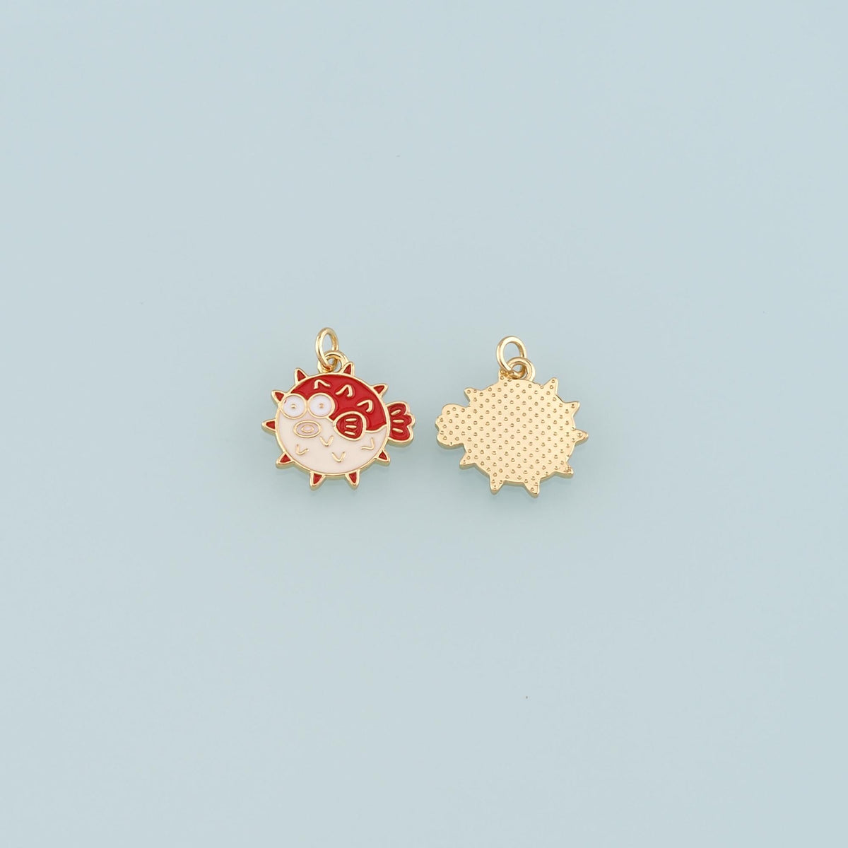 Gold Ocean Charms,18K Gold Filled Pufferfish Pendant,Enamel Pufferfish Charm Bracelet Necklace for DIY Jewelry Making Supply