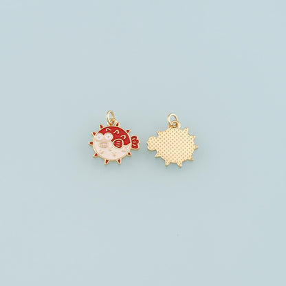 Gold Ocean Charms,18K Gold Filled Pufferfish Pendant,Enamel Pufferfish Charm Bracelet Necklace for DIY Jewelry Making Supply