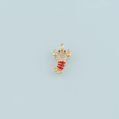 Cute Lobster Charms,18K Gold Filled Enamel Lobster Pendant,kawaii Ocean Charm Bracelet Necklace for DIY Jewelry Making Supply