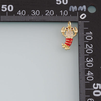 Cute Lobster Charms,18K Gold Filled Enamel Lobster Pendant,kawaii Ocean Charm Bracelet Necklace for DIY Jewelry Making Supply