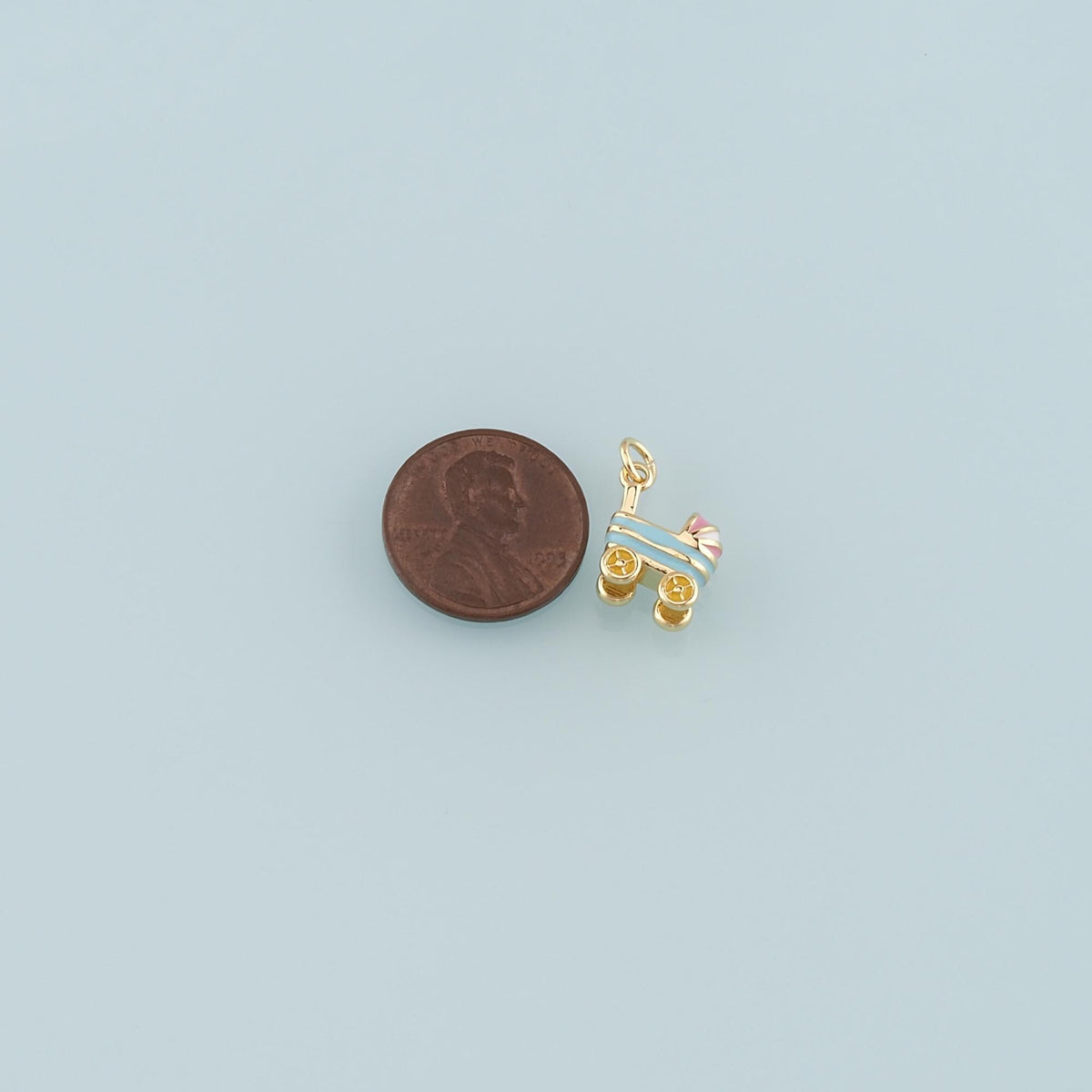 18K Gold Filled Stroller Pendant,Enamel Stroller Charm Bracelet Necklace for DIY Jewelry Making Supply