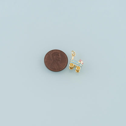 18K Gold Filled Stroller Pendant,Enamel Stroller Charm Bracelet Necklace for DIY Jewelry Making Supply