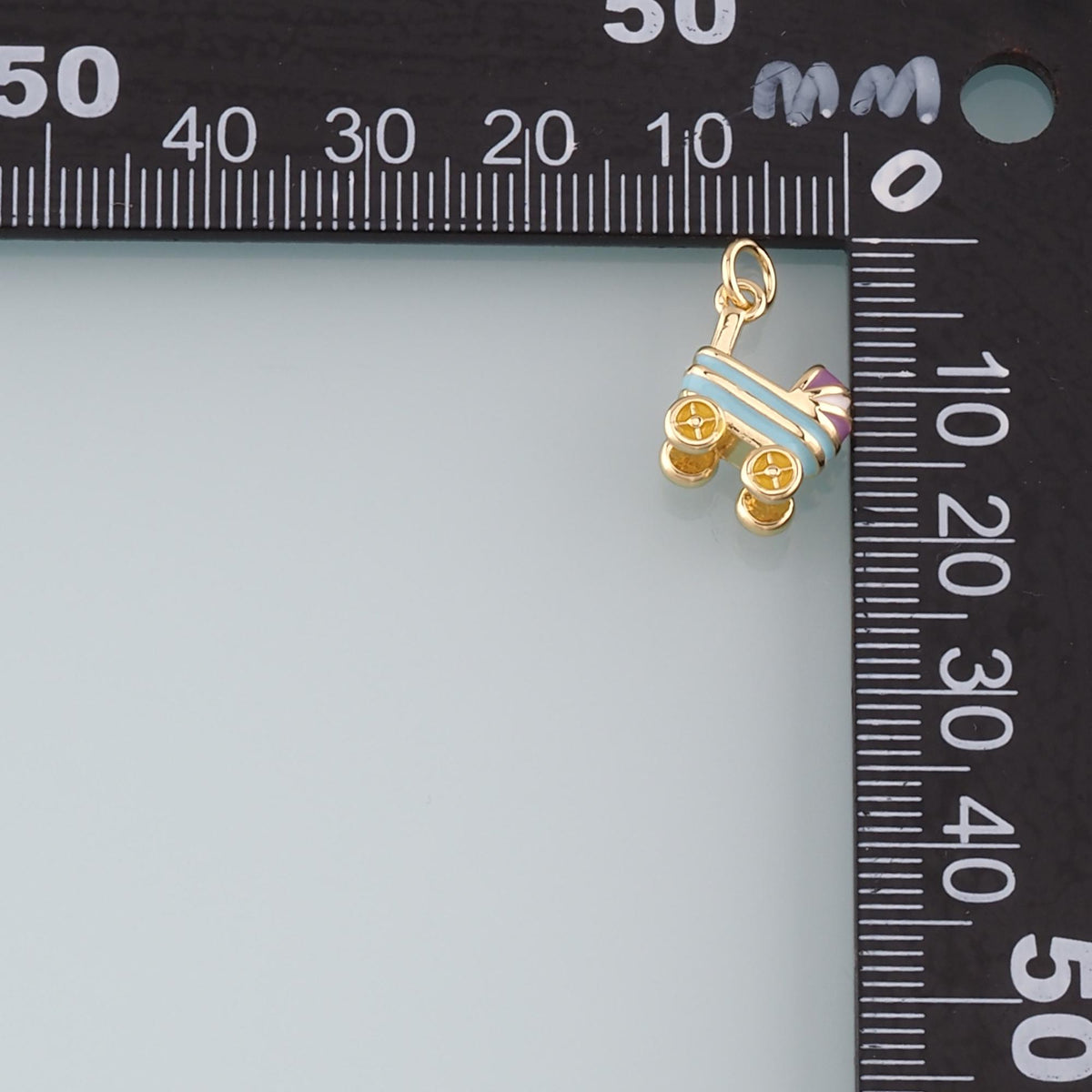 18K Gold Filled Stroller Pendant,Enamel Stroller Charm Bracelet Necklace for DIY Jewelry Making Supply