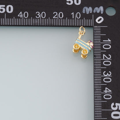 18K Gold Filled Stroller Pendant,Enamel Stroller Charm Bracelet Necklace for DIY Jewelry Making Supply