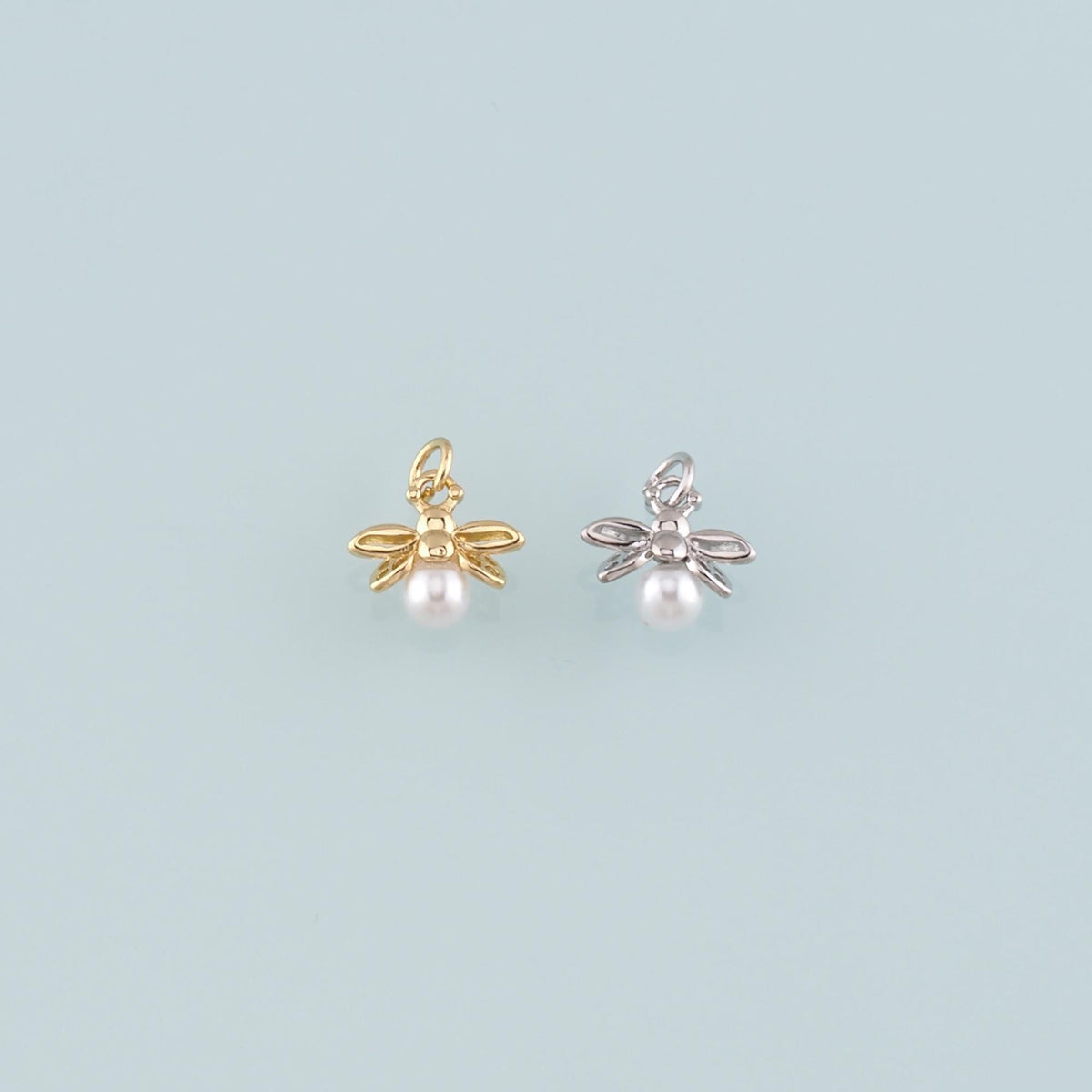 Gold Insect Charms,18K Gold Filled Pearl Bee Pendant,Bee Charm Bracelet Necklace for DIY Jewelry Making Supply