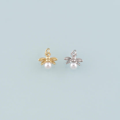 Gold Insect Charms,18K Gold Filled Pearl Bee Pendant,Bee Charm Bracelet Necklace for DIY Jewelry Making Supply