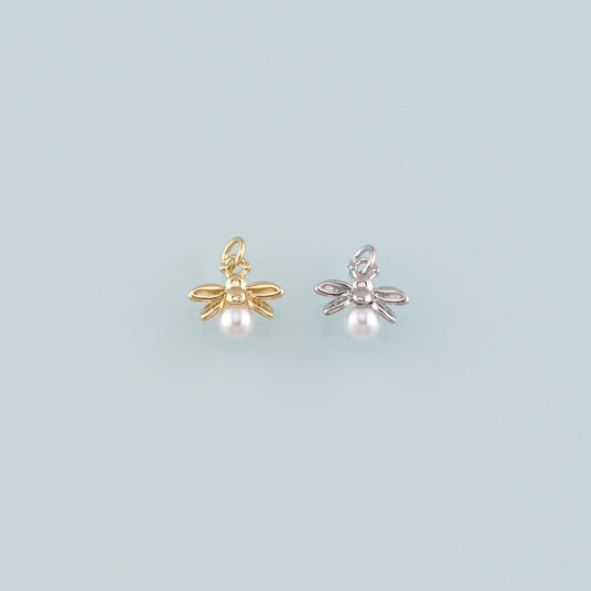 Gold Insect Charms,18K Gold Filled Pearl Bee Pendant,Bee Charm Bracelet Necklace for DIY Jewelry Making Supply