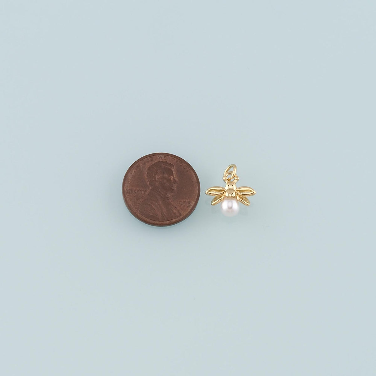 Gold Insect Charms,18K Gold Filled Pearl Bee Pendant,Bee Charm Bracelet Necklace for DIY Jewelry Making Supply
