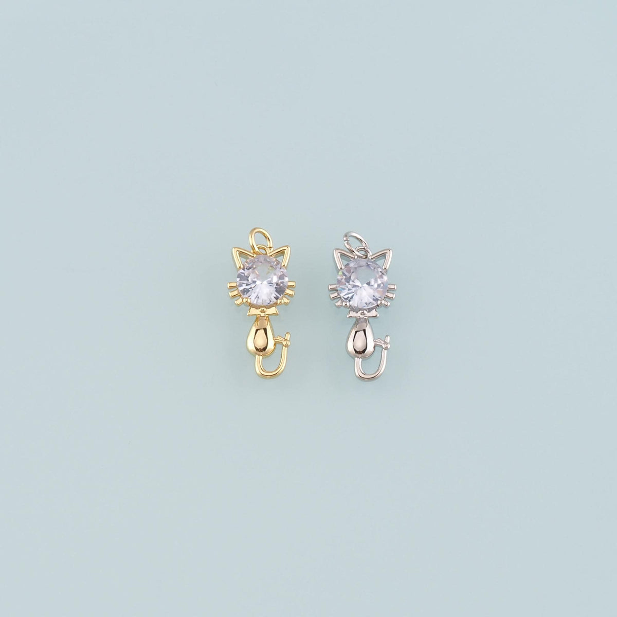 Gold Animal Charms,18K Gold Filled Cat Pendant,CZ Micro Pave Cat Charm Bracelet Necklace for DIY Jewelry Making Supply