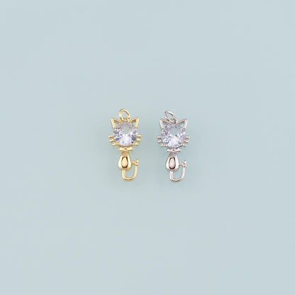 Gold Animal Charms,18K Gold Filled Cat Pendant,CZ Micro Pave Cat Charm Bracelet Necklace for DIY Jewelry Making Supply