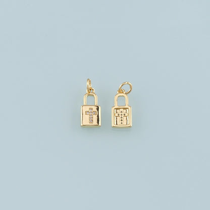 Gold Key Lock Charms,18K Gold Filled Lock Pendant,CZ Micro Pave Lock Charm Bracelet Necklace for DIY Jewelry Making Supply